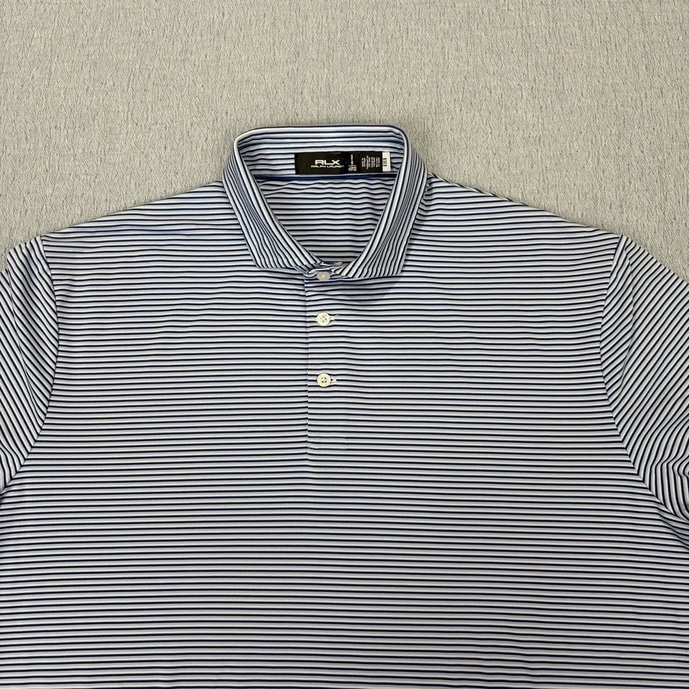 RLX‎ Ralph Lauren Golf Polo Shirt Butler National Performance Blue Striped XL